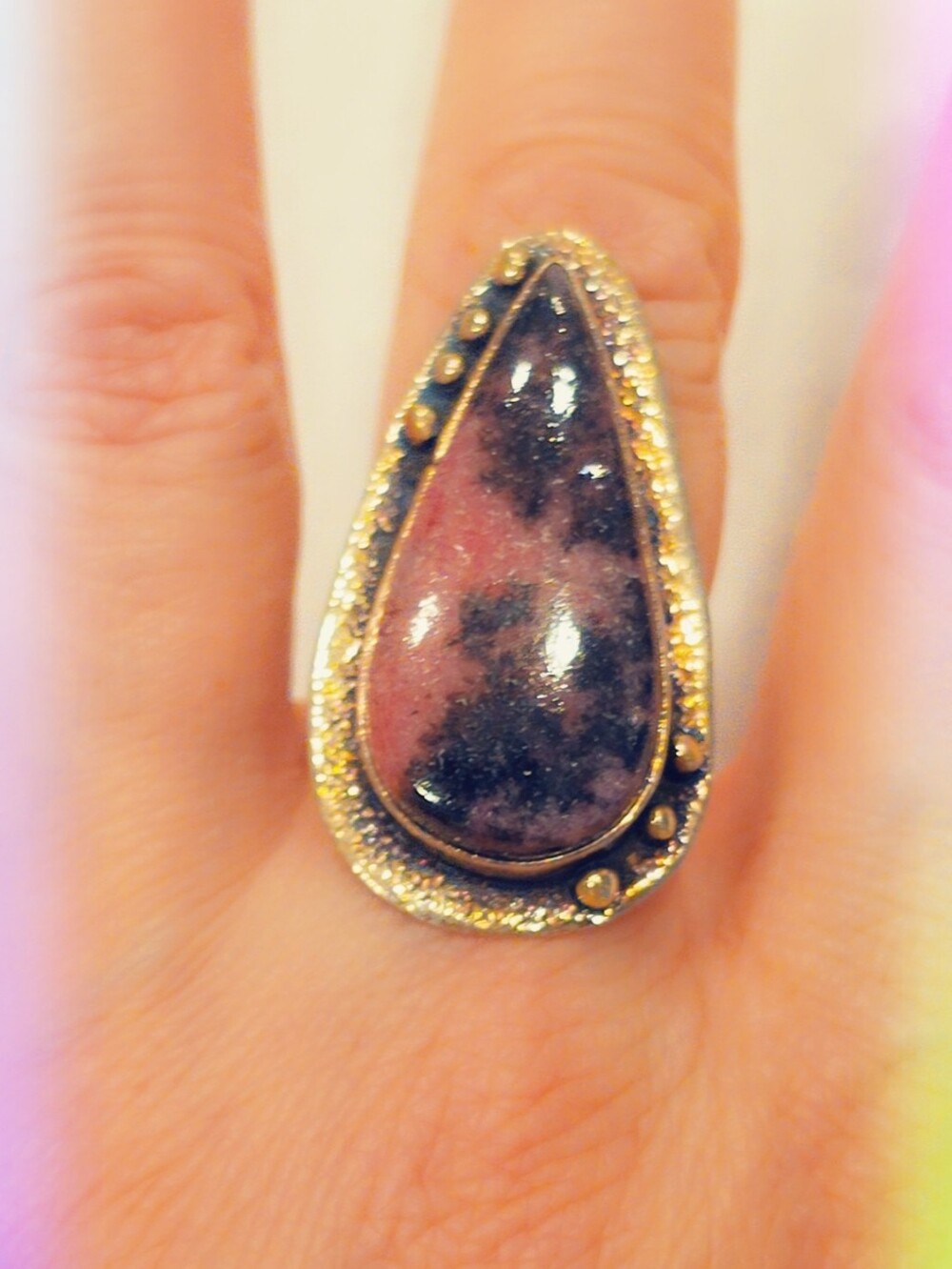 Rhodonite Sterling Silver Gemstone Ring Sz 8